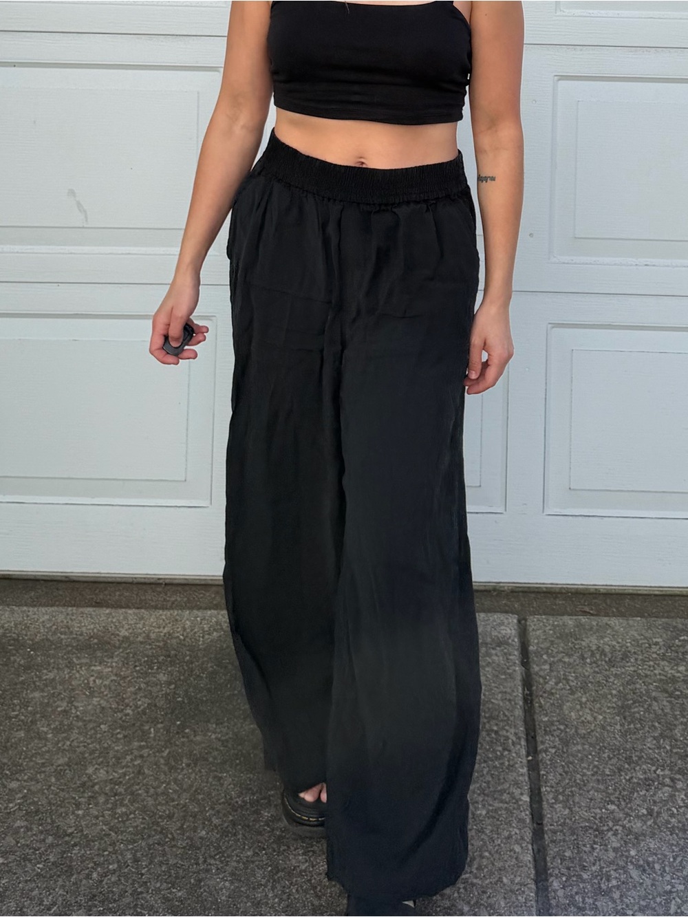 Black Wide-Leg Elastic Waist Skirt - Versatile Women’s Skirt